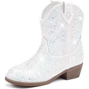 image:imageCowgirl Boots for Girls Rhinestone Cowboy Boot Ankle Booties Sparkly Dress Toddler Little Girl Big Kids Party BirthdayWhite
