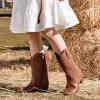 image:imageMotasha Girls Cowboy Boots Classic Western Kids Cowboy Boot Toddler Cowgirl Boots Mid Calf Zipper Embroidery Little Big Girls Boot Riding Country Concert Party WeddingBrown
