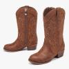 image:imageMotasha Girls Cowboy Boots Classic Western Kids Cowboy Boot Toddler Cowgirl Boots Mid Calf Zipper Embroidery Little Big Girls Boot Riding Country Concert Party WeddingBrown