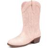image:imageMotasha Girls Cowboy Boots Classic Western Kids Cowboy Boot Toddler Cowgirl Boots Mid Calf Zipper Embroidery Little Big Girls Boot Riding Country Concert Party WeddingLight Pink