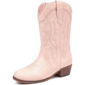 image:imageMotasha Girls Cowboy Boots Classic Western Kids Cowboy Boot Toddler Cowgirl Boots Mid Calf Zipper Embroidery Little Big Girls Boot Riding Country Concert Party WeddingLight Pink