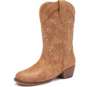 image:imageMotasha Girls Cowboy Boots Classic Western Kids Cowboy Boot Toddler Cowgirl Boots Mid Calf Zipper Embroidery Little Big Girls Boot Riding Country Concert Party WeddingClassic Brown