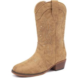 image:imageMotasha Girls Cowboy Boots Classic Western Kids Cowboy Boot Toddler Cowgirl Boots Mid Calf Zipper Embroidery Little Big Girls Boot Riding Country Concert Party WeddingCamel