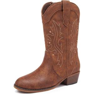 image:imageMotasha Girls Cowboy Boots Classic Western Kids Cowboy Boot Toddler Cowgirl Boots Mid Calf Zipper Embroidery Little Big Girls Boot Riding Country Concert Party WeddingBrown