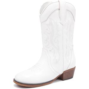image:imageMotasha Girls Cowboy Boots Classic Western Kids Cowboy Boot Toddler Cowgirl Boots Mid Calf Zipper Embroidery Little Big Girls Boot Riding Country Concert Party WeddingWhite