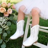 image:imageGirls Cowgirl Boots UnisexChild Mid Calf Glitter Toddler Cowboy Boot Little Big Kids Western Riding ShoesRhinestone White