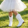 image:imageGirls Cowgirl Boots UnisexChild Mid Calf Glitter Toddler Cowboy Boot Little Big Kids Western Riding ShoesRhinestone White