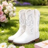 image:imageGirls Cowgirl Boots UnisexChild Mid Calf Glitter Toddler Cowboy Boot Little Big Kids Western Riding ShoesRhinestone White