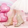 image:imageMotasha Toddler Girls Cowgirl Boots Glitter Toddler Cowboy Boot Ankle Girls Boots Little Kids Horse Riding Shoes Party BirthdayGold Shiny