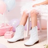 image:imageMotasha Toddler Girls Cowgirl Boots Glitter Toddler Cowboy Boot Ankle Girls Boots Little Kids Horse Riding Shoes Party BirthdayWhite Pure