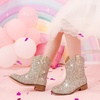 image:imageToddler Girls Cowgirl Boots Glitter Toddler Cowboy Boot Ankle Girls Boots Little Kids Horse Riding Shoes Party BirthdayGold Glitter
