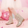 image:imageToddler Girls Cowgirl Boots Glitter Toddler Cowboy Boot Ankle Girls Boots Little Kids Horse Riding Shoes Party BirthdayGold Glitter