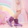 image:imageToddler Girls Cowgirl Boots Glitter Toddler Cowboy Boot Ankle Girls Boots Little Kids Horse Riding Shoes Party BirthdayPurple Sequins