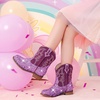 image:imageToddler Girls Cowgirl Boots Glitter Toddler Cowboy Boot Ankle Girls Boots Little Kids Horse Riding Shoes Party BirthdayPurple Sequins