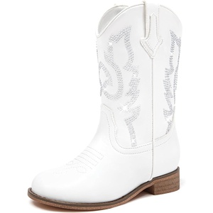 image:imageGirls Cowgirl Boots UnisexChild Mid Calf Glitter Toddler Cowboy Boot Little Big Kids Western Riding ShoesRhinestone White