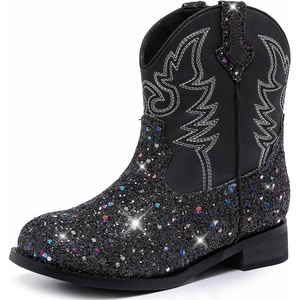 image:imageMotasha Toddler Girls Cowgirl Boots Glitter Toddler Cowboy Boot Ankle Girls Boots Little Kids Horse Riding Shoes Party BirthdayBlack Sequins