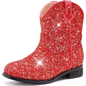 image:imageMotasha Toddler Girls Cowgirl Boots Glitter Toddler Cowboy Boot Ankle Girls Boots Little Kids Horse Riding Shoes Party BirthdayRed Glitter