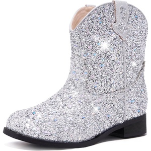 image:imageToddler Girls Cowgirl Boots Glitter Toddler Cowboy Boot Ankle Girls Boots Little Kids Horse Riding Shoes Party BirthdaySilver Glitter