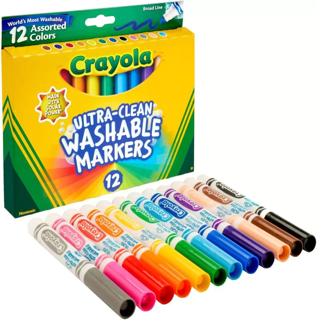 imageCrayola Broad Line Markers 12ct Washable Markers for Kids Arts ampamp Crafts Supplies Coloring Markers Toddler Stocking Stuffers 3UltraClean Markers