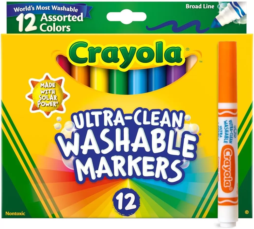 imageCrayola Broad Line Markers 12ct Washable Markers for Kids Arts ampamp Crafts Supplies Coloring Markers Toddler Stocking Stuffers 3UltraClean Markers