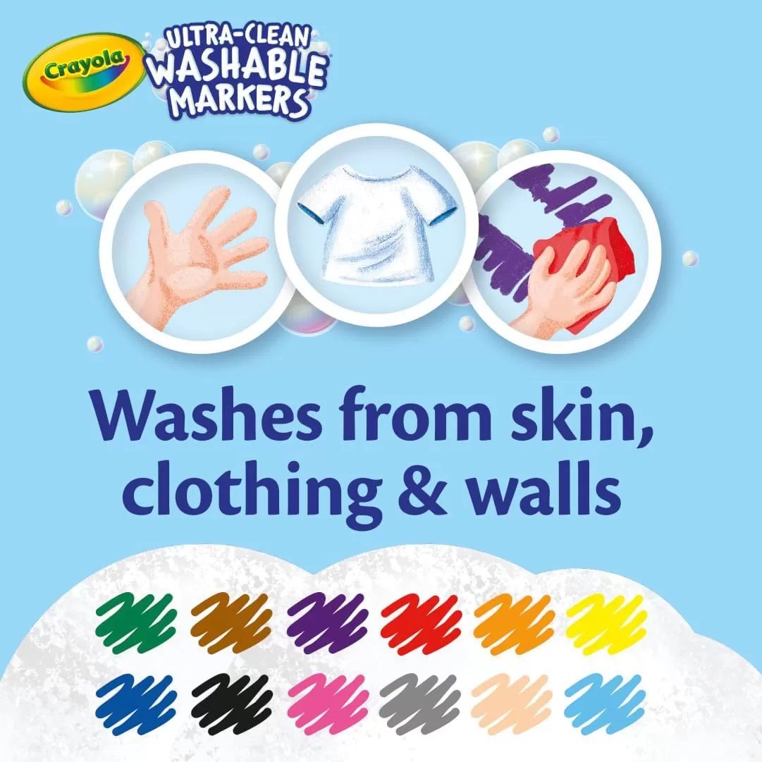 imageCrayola Broad Line Markers 12ct Washable Markers for Kids Arts ampamp Crafts Supplies Coloring Markers Toddler Stocking Stuffers 3UltraClean Markers
