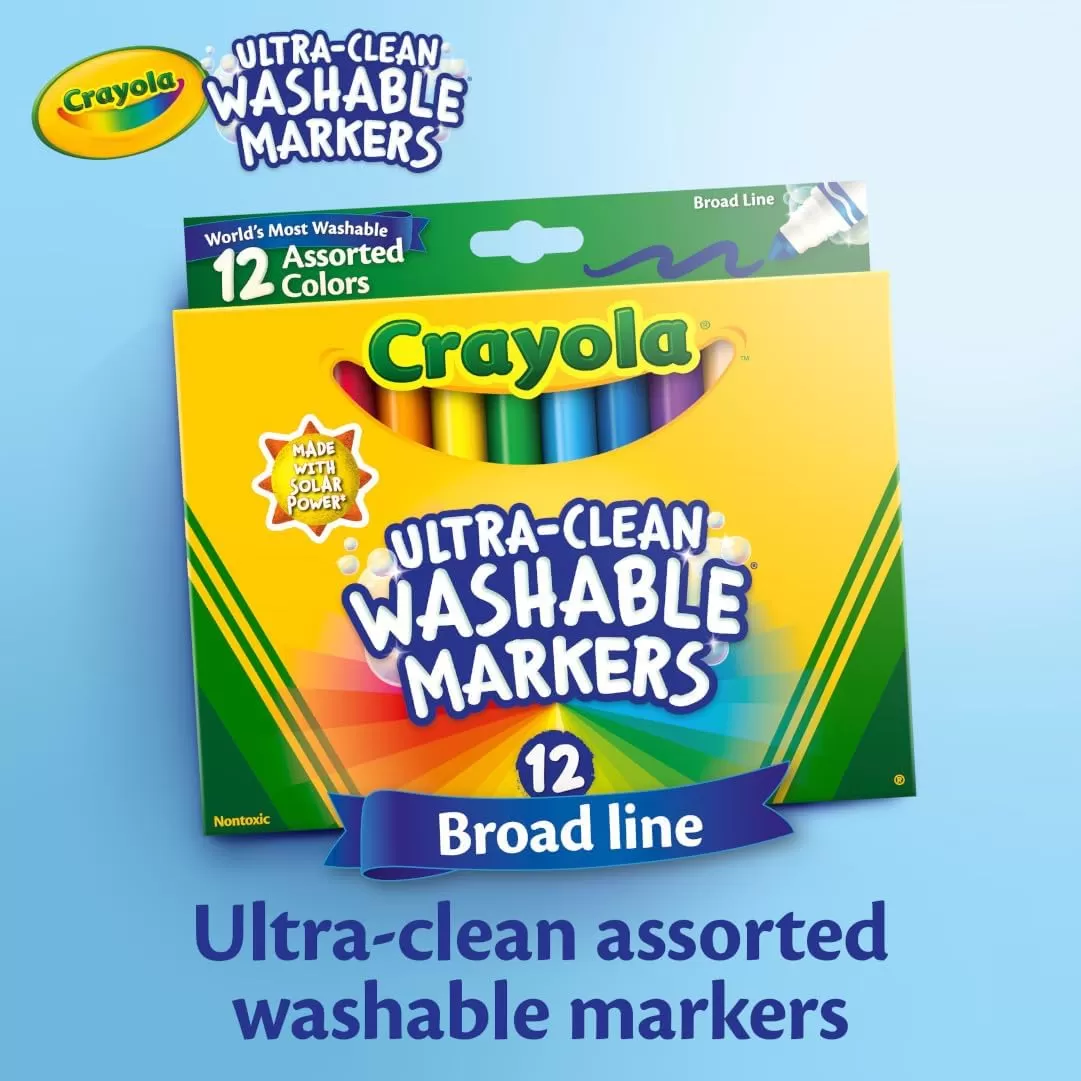 imageCrayola Broad Line Markers 12ct Washable Markers for Kids Arts ampamp Crafts Supplies Coloring Markers Toddler Stocking Stuffers 3UltraClean Markers