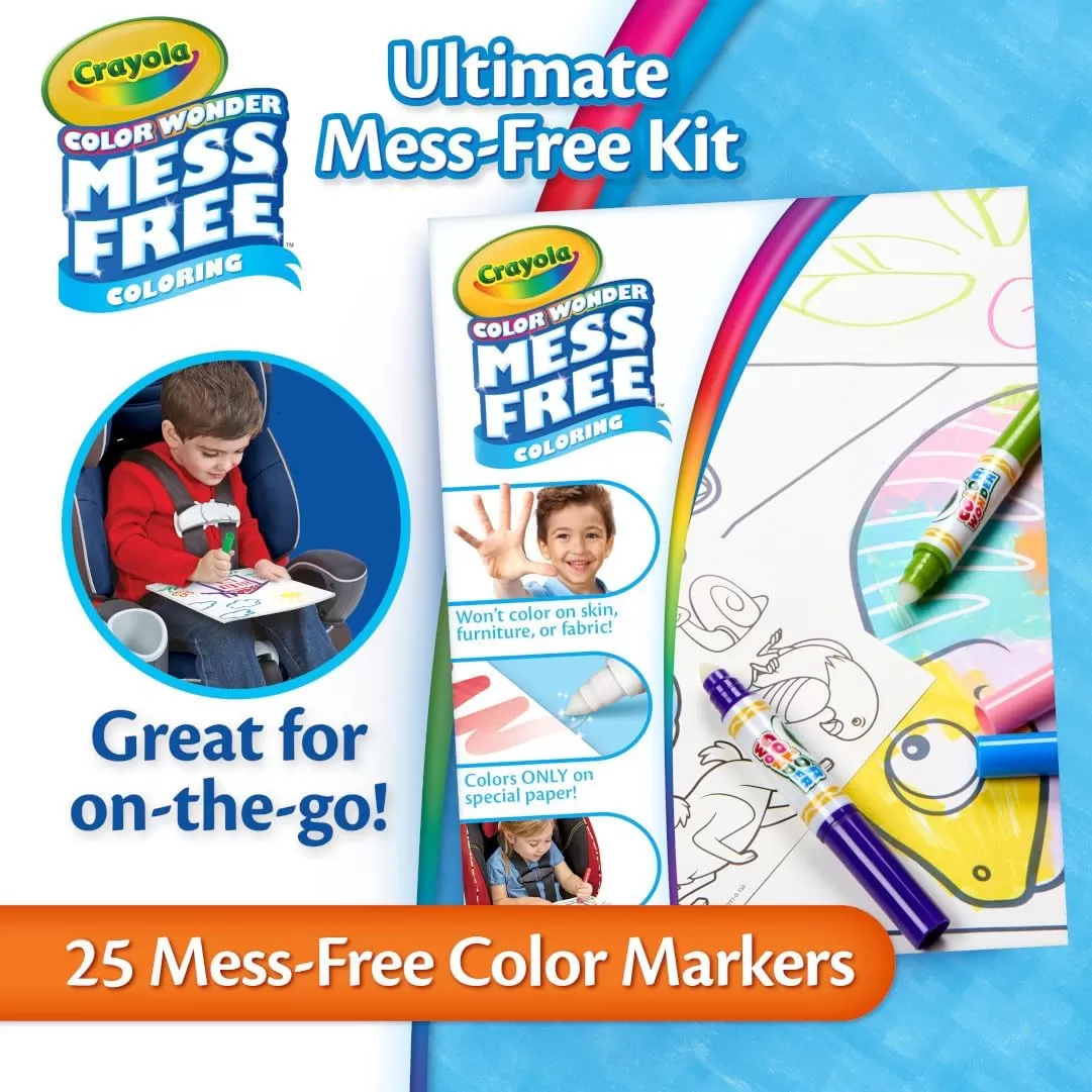 imageCrayola Color Wonder Mess Free Coloring Kit 50 Pcs Mess Free Markers Mess Free Coloring Pages Carrying Case Holiday Gift for KidsKit