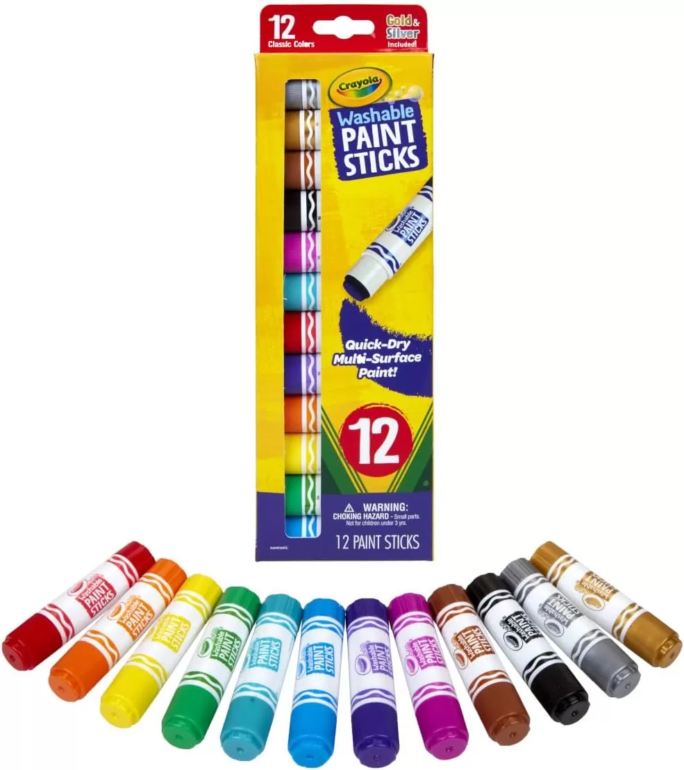 imageCrayola Quick Dry Paint Sticks 12ct Washable Paint Set for Kids Arts ampamp Crafts Supplies Assorted Colors Stocking Stuffers for Kids1 Count Pack of 1