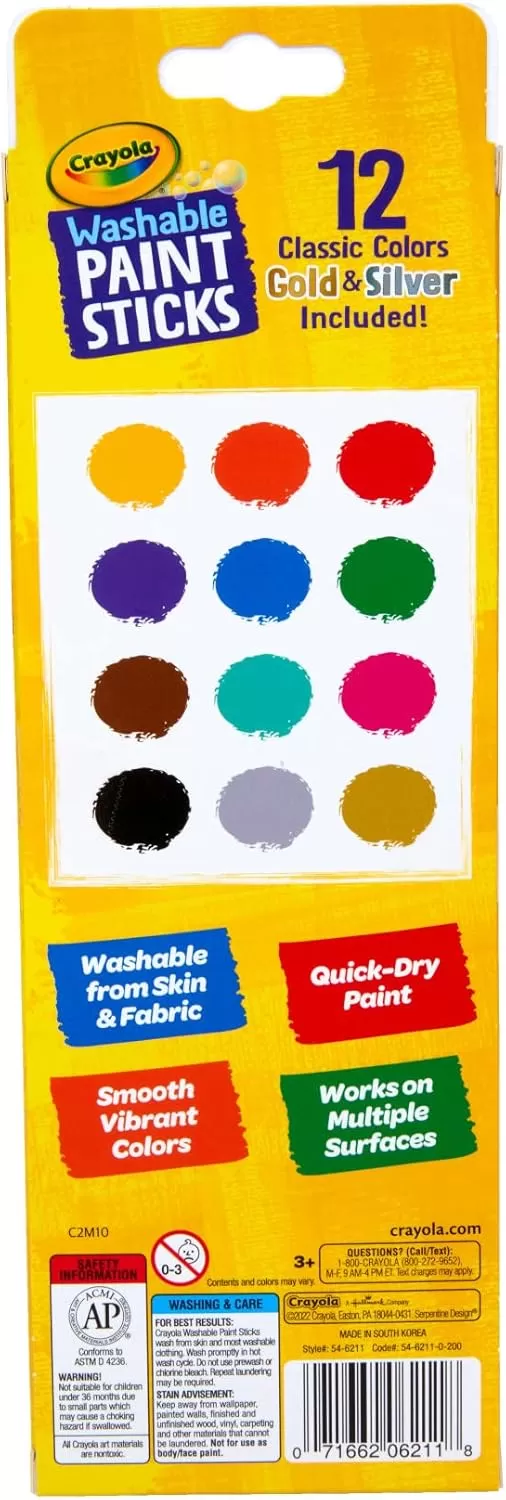 imageCrayola Quick Dry Paint Sticks 12ct Washable Paint Set for Kids Arts ampamp Crafts Supplies Assorted Colors Stocking Stuffers for Kids1 Count Pack of 2
