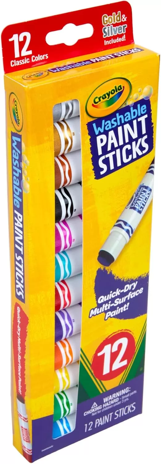 imageCrayola Quick Dry Paint Sticks 12ct Washable Paint Set for Kids Arts ampamp Crafts Supplies Assorted Colors Stocking Stuffers for Kids1 Count Pack of 2