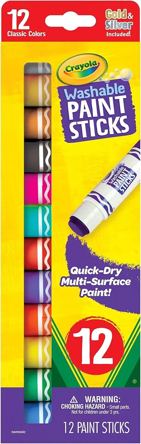 imageCrayola Quick Dry Paint Sticks 12ct Washable Paint Set for Kids Arts ampamp Crafts Supplies Assorted Colors Stocking Stuffers for Kids1 Count Pack of 1