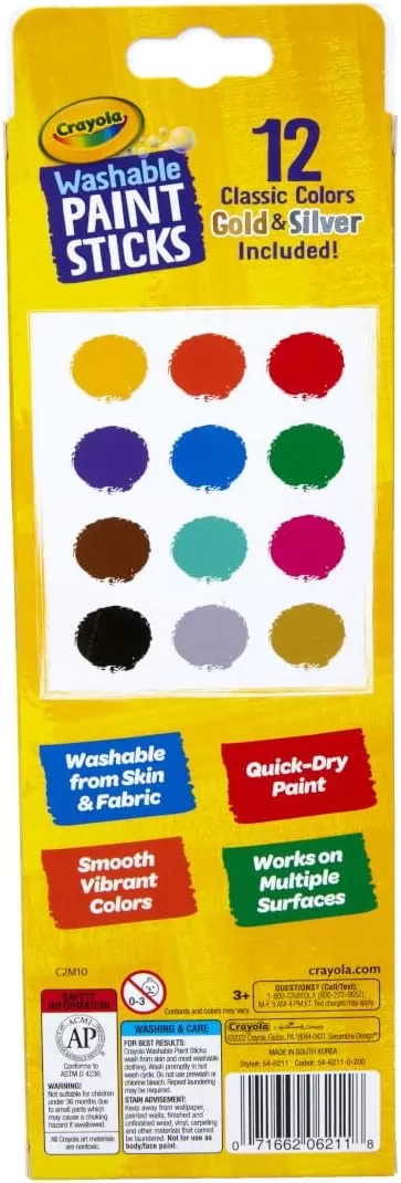 imageCrayola Quick Dry Paint Sticks 12ct Washable Paint Set for Kids Arts ampamp Crafts Supplies Assorted Colors Stocking Stuffers for Kids1 Count Pack of 1