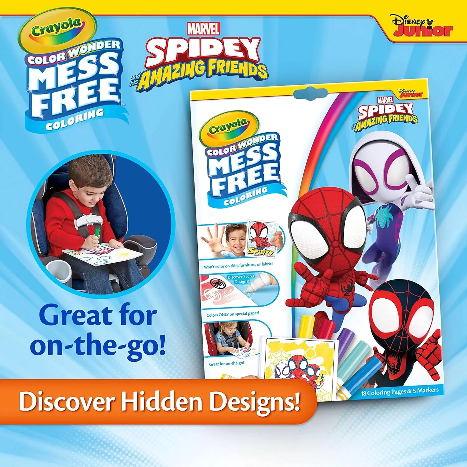imageCrayola Spiderman Color Wonder Coloring Set 18 Spiderman Mess Free Coloring Pages for Toddlers Spiderman Toys Stocking Stuffers GiftsSpidey  Friends