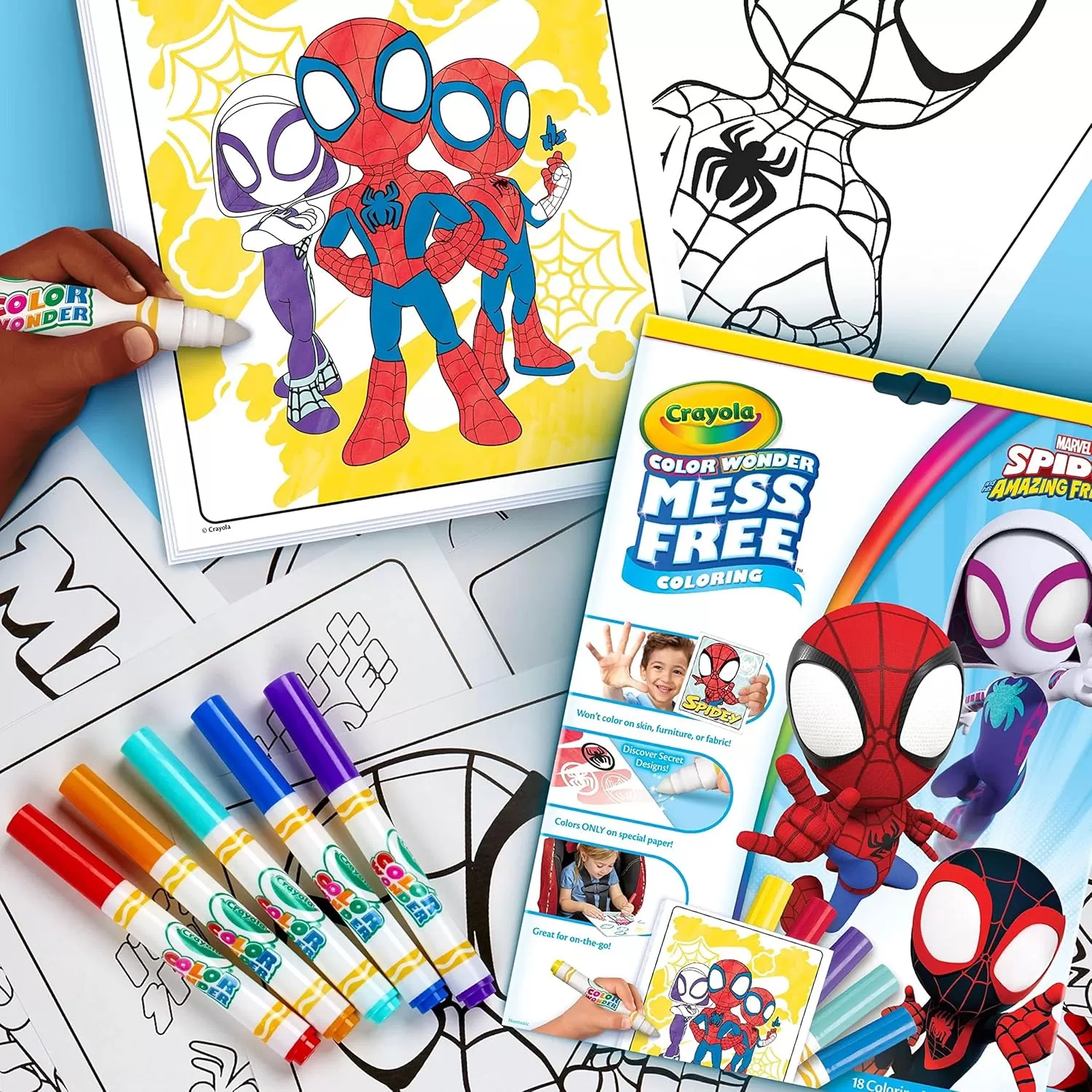imageCrayola Spiderman Color Wonder Coloring Set 18 Spiderman Mess Free Coloring Pages for Toddlers Spiderman Toys Stocking Stuffers GiftsSpidey  Friends