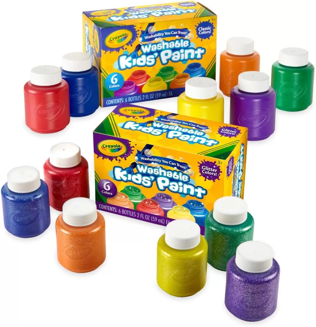 imageCrayola Washable Kids Paint Set 12ct Classic and Glitter Paint for Kids Arts ampamp Crafts Supplies Toddler Painting Kit 3 Amazon ExclusiveClassic  Glitter