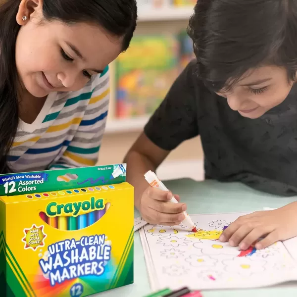 imageCrayola Broad Line Markers 12ct Washable Markers for Kids Arts ampamp Crafts Supplies Coloring Markers Toddler Stocking Stuffers 3UltraClean Markers