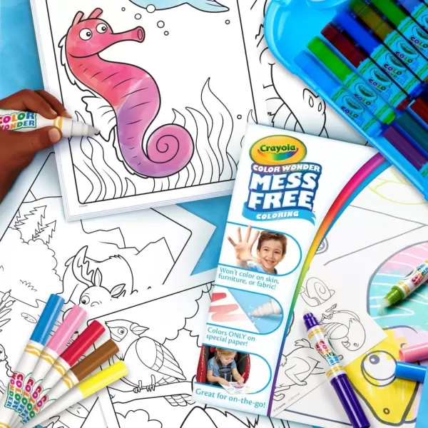 imageCrayola Color Wonder Mess Free Coloring Kit 50 Pcs Mess Free Markers Mess Free Coloring Pages Carrying Case Holiday Gift for KidsKit