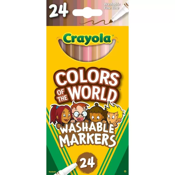 imageCrayola Colors of the World Markers 24ct Washable Skin Tone Markers Fine Line Markers for Kids Great For Coloring Books Ages 324 Count Pack of 1