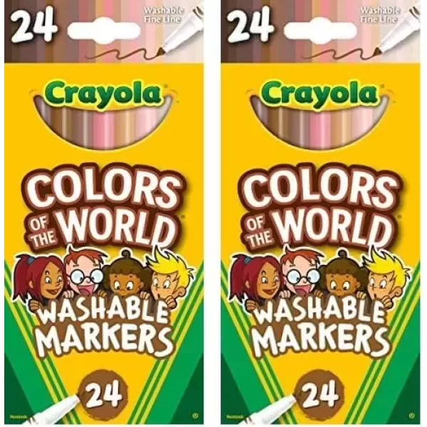imageCrayola Colors of the World Markers 24ct Washable Skin Tone Markers Fine Line Markers for Kids Great For Coloring Books Ages 324 Count Pack of 2