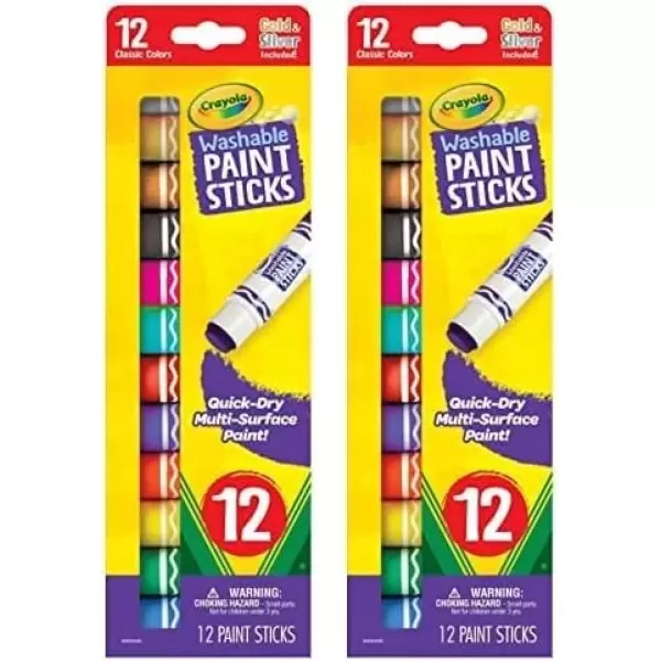 imageCrayola Quick Dry Paint Sticks 12ct Washable Paint Set for Kids Arts ampamp Crafts Supplies Assorted Colors Stocking Stuffers for Kids1 Count Pack of 2