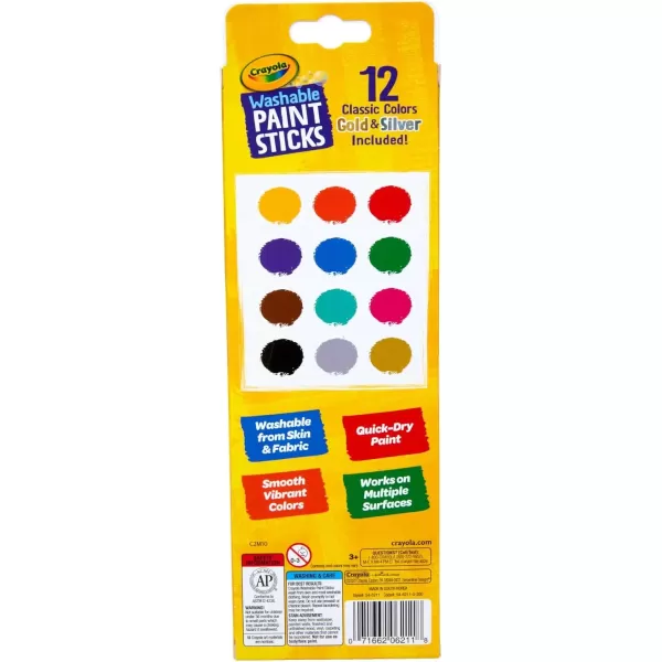 imageCrayola Quick Dry Paint Sticks 12ct Washable Paint Set for Kids Arts ampamp Crafts Supplies Assorted Colors Stocking Stuffers for Kids1 Count Pack of 2