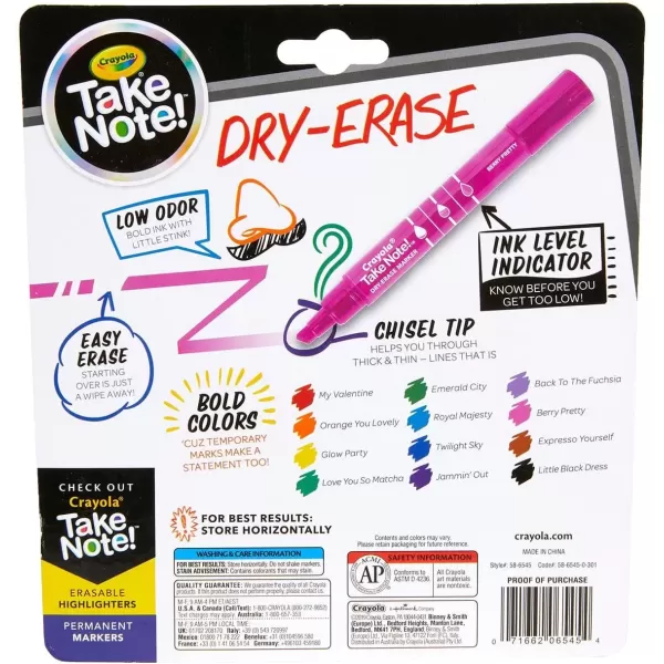 imageCrayola Take Note Dry Erase Markers 12ct Whiteboard Markers for Teachers Low Odor Chisel Tip School Classroom SuppliesDry Erase Markers