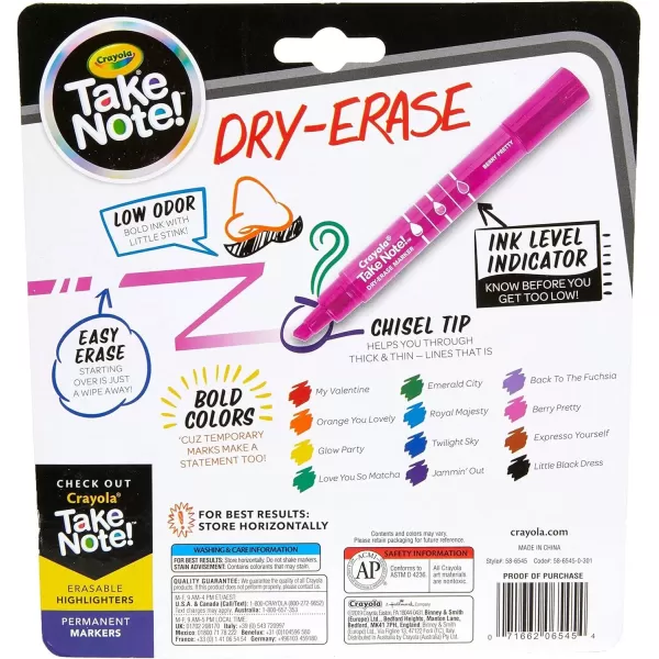 imageCrayola Take Note Dry Erase Markers 12ct Whiteboard Markers for Teachers Low Odor Chisel Tip School Classroom SuppliesHighlighters