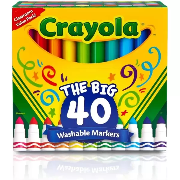 imageCrayola Ultra Clean Washable Markers 40ct Coloring Markers for Kids Coloring Book Marker Set Stocking Stuffers for Kids Ages 3
