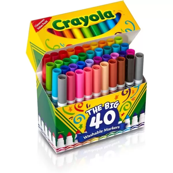 imageCrayola Ultra Clean Washable Markers 40ct Coloring Markers for Kids Coloring Book Marker Set Stocking Stuffers for Kids Ages 3