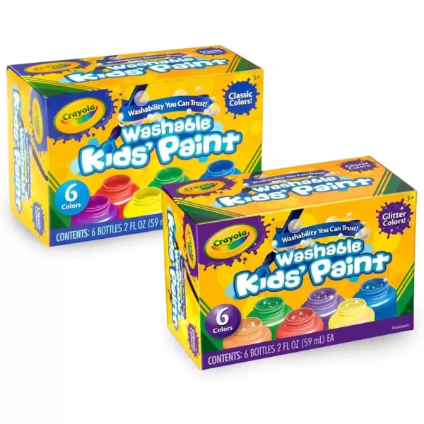 imageCrayola Washable Kids Paint Set 12ct Classic and Glitter Paint for Kids Arts ampamp Crafts Supplies Toddler Painting Kit 3 Amazon ExclusiveClassic  Glitter