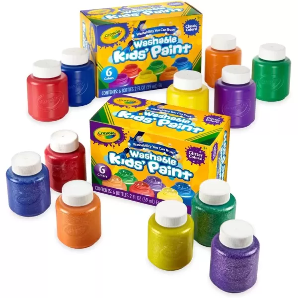 imageCrayola Washable Kids Paint Set 12ct Classic and Glitter Paint for Kids Arts ampamp Crafts Supplies Toddler Painting Kit 3 Amazon ExclusiveClassic  Glitter