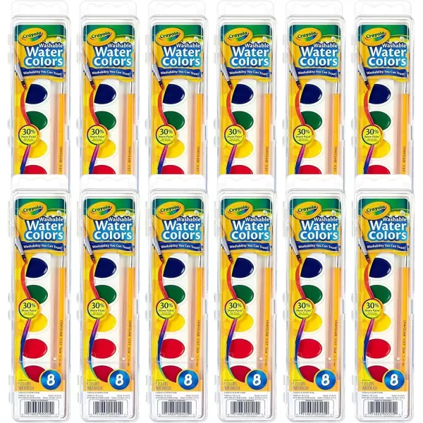 imageCrayola Washable Watercolor Paint Sets for Kids 12ct Classroom Arts ampamp Crafts Bulk Classroom Paint for Kids 8 Colors 3Watercolors