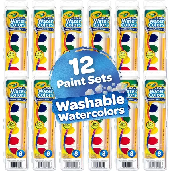 imageCrayola Washable Watercolor Paint Sets for Kids 12ct Classroom Arts ampamp Crafts Bulk Classroom Paint for Kids 8 Colors 3Watercolors