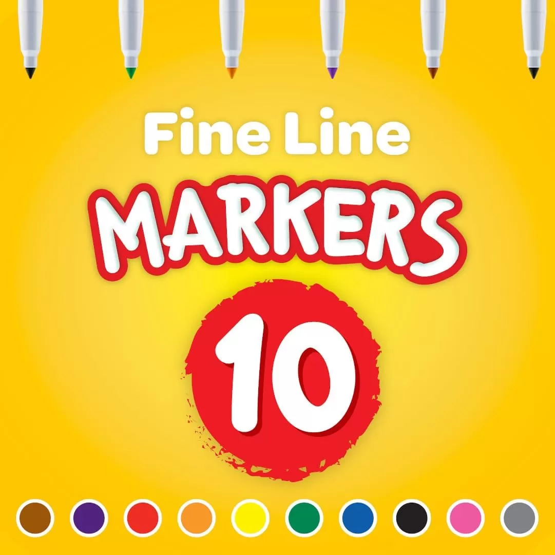 imageCrayola Fine Line Markers 12pk Coloring Markers for Kids Back to School Supplies Teacher Classroom Must Have 10 Colors 3Markers Bulk